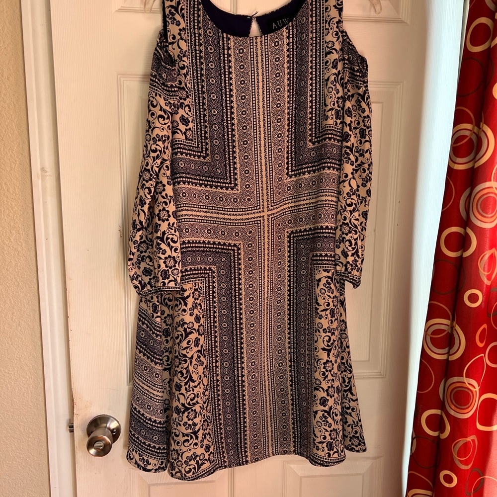 AUW Navy and Cream Geometric Mini Dress